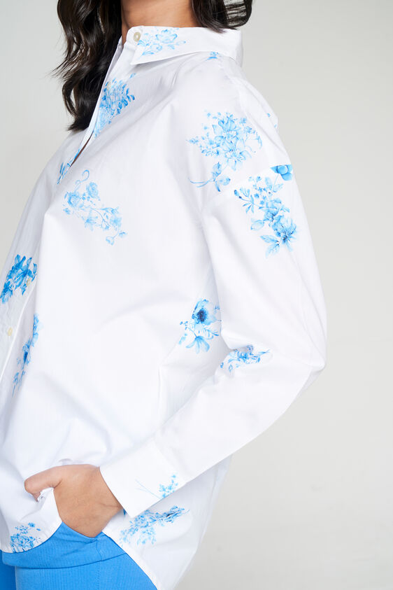 White And Blue Floral Curved Top, White, image 5